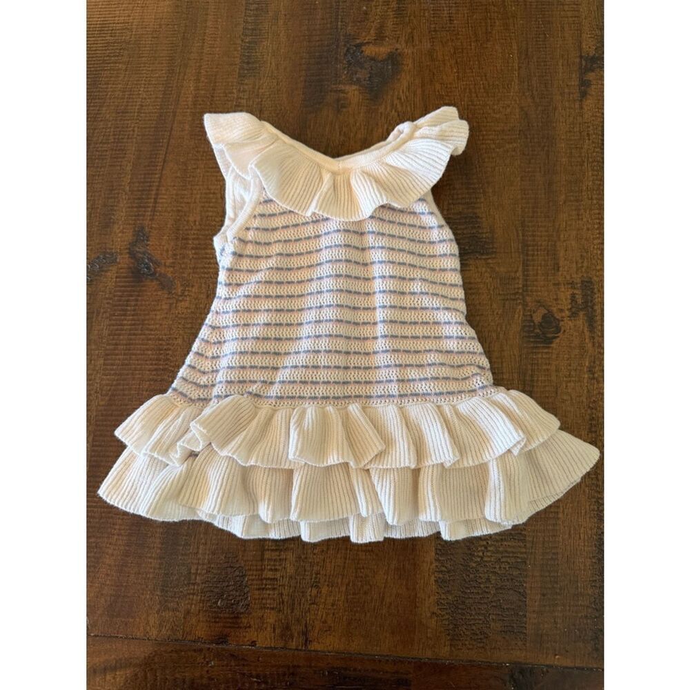 Janie and Jack  White Ruffled Knit Dress with Subtle Stripes